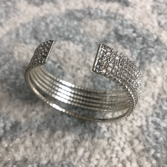 Rhinestone studded bangle bracelet silver sparkly cute chic fun Diamond - Picture 5 of 6